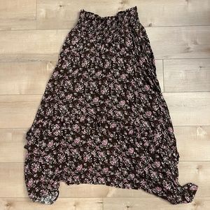 AEO Brown Floral Midi Skirt with Pockets